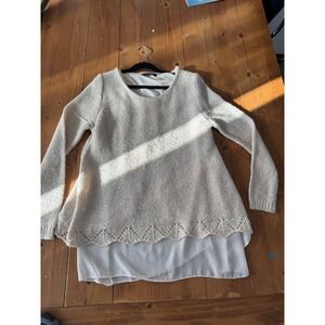 JOHN FASHION Cream Sequin Layered Knit Sweater Women's Size S